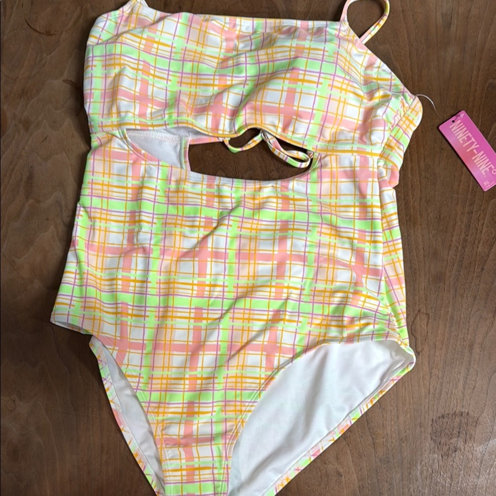 Ninety Pink and Yellow One Piece Swimsuit with Cutout Detail